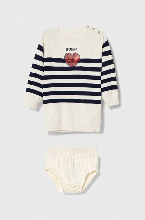 Haljina za bebe Guess boja: bež, mini, ravna
