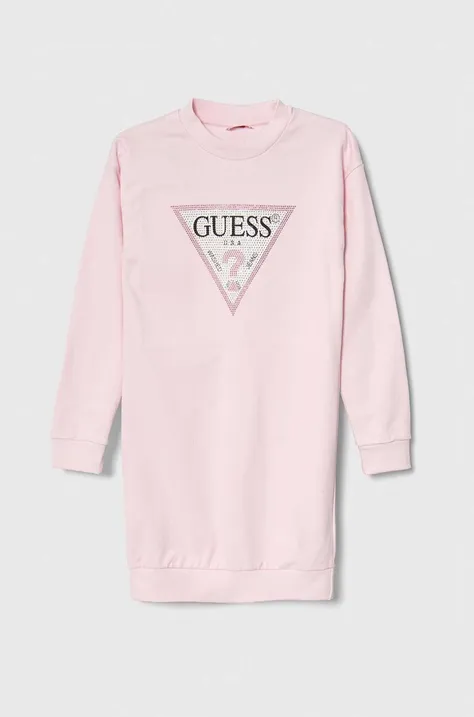 Dětské bavlněné šaty Guess růžová barva, midi