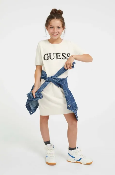 Dječja haljina Guess boja: bež, midi, ravna