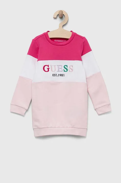 Dječja haljina Guess boja: ružičasta, mini, ravna