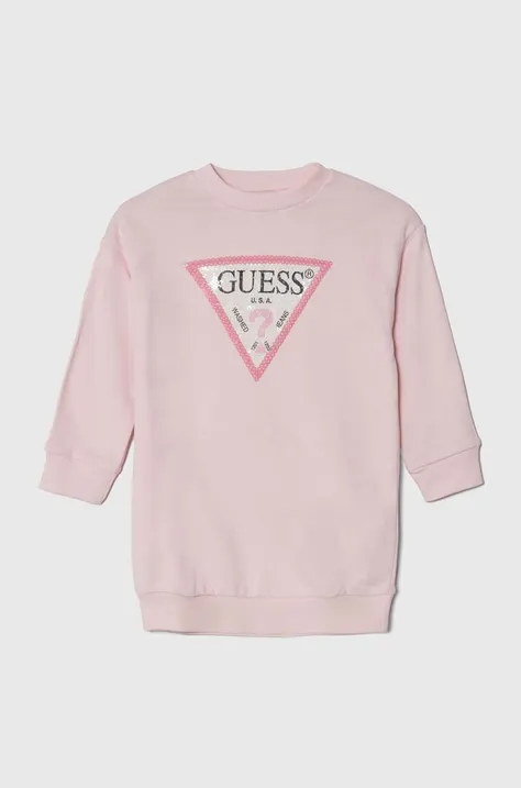 Dječja pamučna haljina Guess boja: ružičasta, midi, ravna