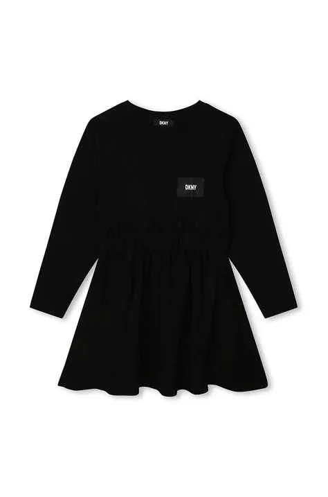 Dječja haljina Dkny boja: crna, mini, širi se prema dolje