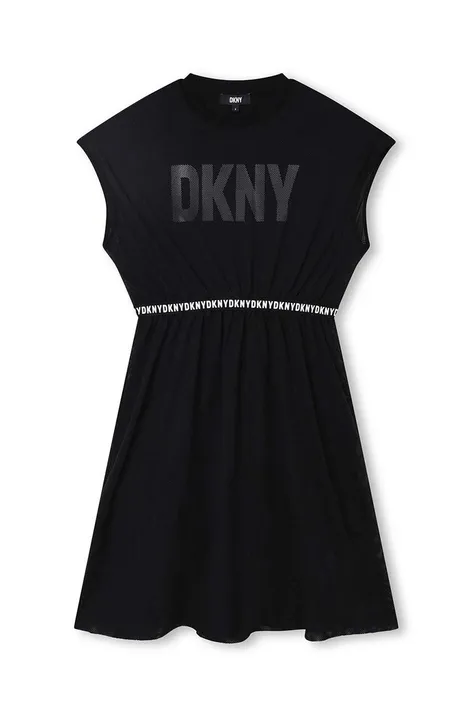 Dievčenské šaty Dkny čierna farba, mini, áčkový strih