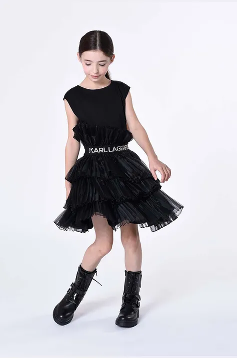 Otroška obleka Karl Lagerfeld črna barva