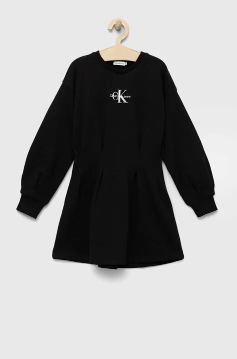 Otroška bombažna obleka Calvin Klein Jeans črna barva