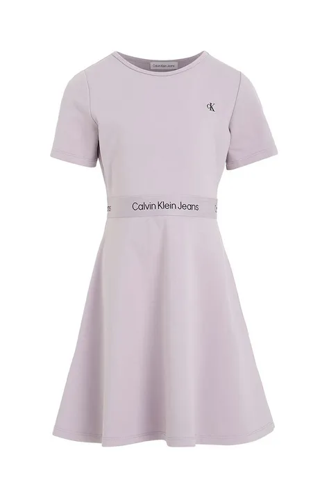 Calvin Klein Jeans sukienka kolor fioletowy midi rozkloszowana