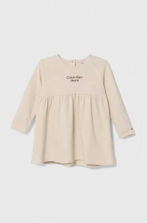 Dětské bavlněné šaty Calvin Klein Jeans béžová barva, mini
