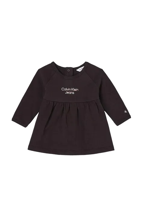 Παιδικό βαμβακερό φόρεμα Calvin Klein Jeans χρώμα: μαύρο