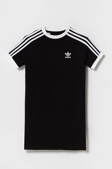 Dječja pamučna haljina adidas Originals boja: crna, mini, ravna