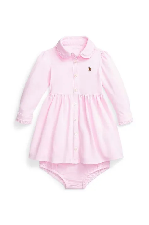 Φόρεμα μωρού Polo Ralph Lauren χρώμα: ροζ