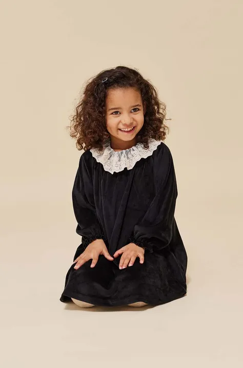 Šaty pre bábätká Konges Sløjd čierna farba, mini, áčkový strih