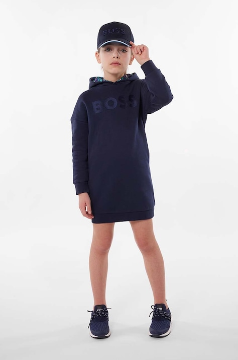 BOSS rochie fete culoarea bleumarin, mini, dreaptă