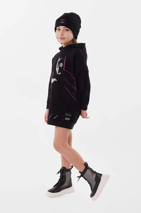 Dievčenské bavlnené šaty Dkny x DC Comics čierna farba, mini, rovný strih