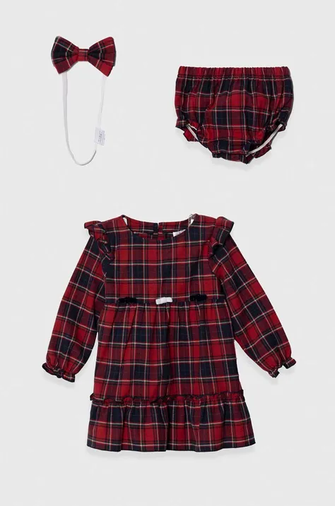 Pamučna haljina za bebe Jamiks boja: crvena, mini, širi se prema dolje