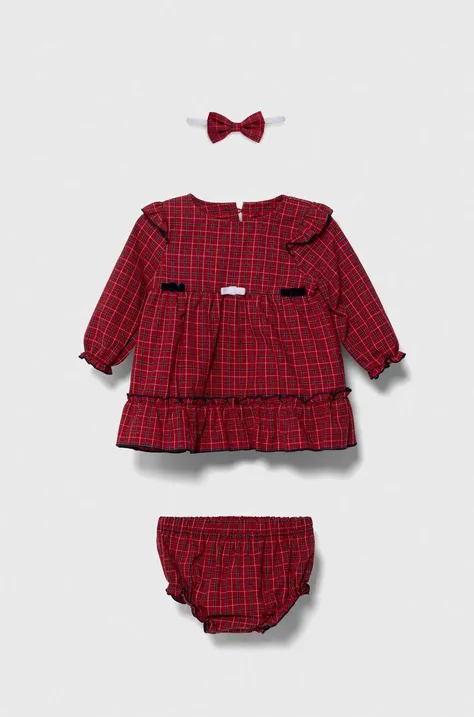 Pamučna haljina za bebe Jamiks boja: crvena, mini, širi se prema dolje