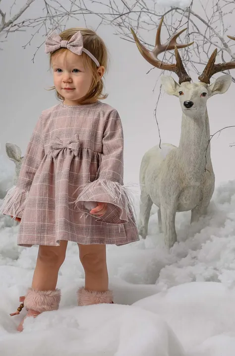 Detské bavlnené šaty Jamiks ružová farba, mini, áčkový strih