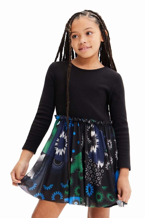 Desigual rochie fete culoarea negru, mini, evazată
