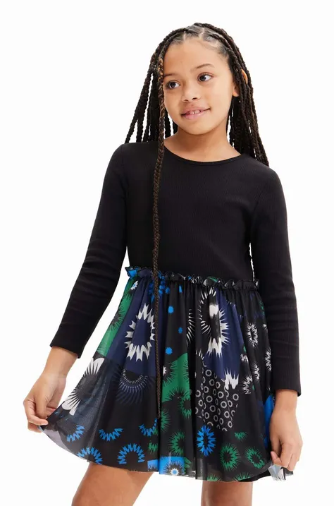 Dievčenské šaty Desigual čierna farba, mini, áčkový strih