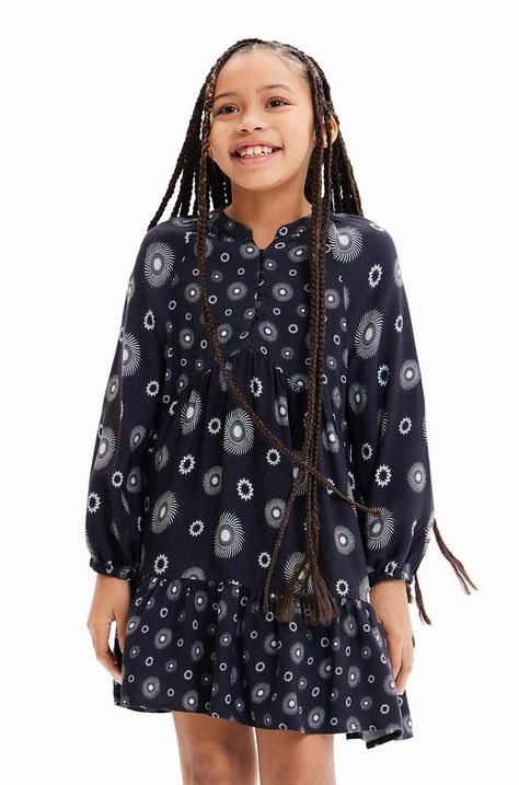 Παιδικό φόρεμα Desigual 23WGVW05 DRESS LONG SLEEVE χρώμα: μαύρο