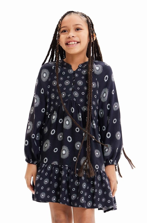 Dievčenské šaty Desigual 23WGVW05 DRESS LONG SLEEVE čierna farba, mini, áčkový strih