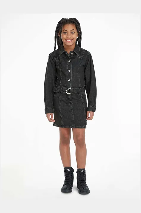 Calvin Klein Jeans rochie din denim pentru copii culoarea negru, mini, evazati