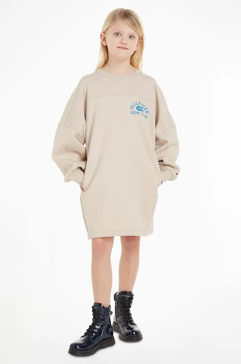 Dievčenské šaty Tommy Hilfiger béžová farba, mini, oversize