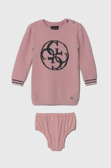 Haljina za bebe Guess boja: ružičasta, mini, ravna