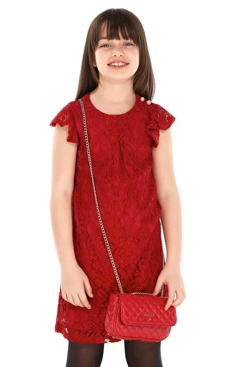 Детска рокля Guess в червено къса със стандартна кройка