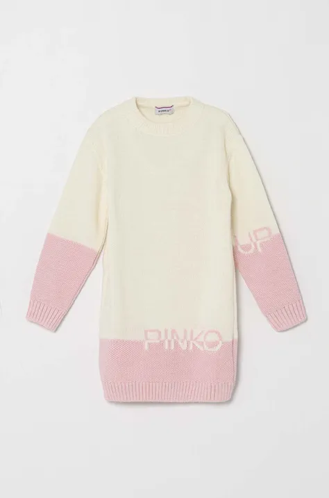 Pinko Up rochie din amestec de lână pentru copii culoarea roz, mini, drept