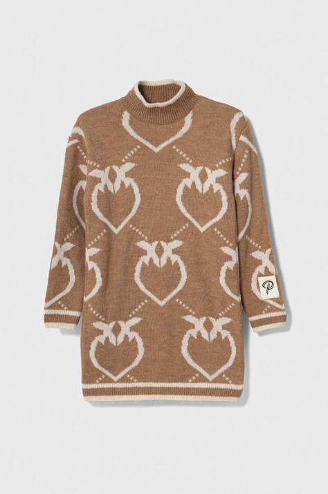 Дитяча сукня з домішкою вовни Pinko Up колір бежевий mini пряма