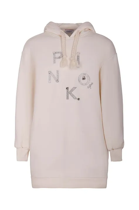 Dječja pamučna haljina Pinko Up boja: bež, mini, oversize
