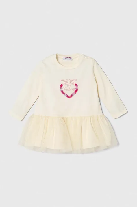 Haljina za bebe Pinko Up boja: bež, mini, širi se prema dolje
