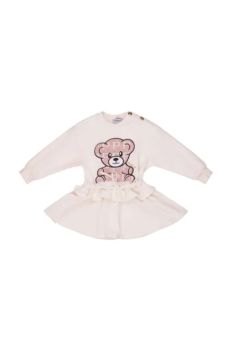 Haljina za bebe Pinko Up boja: bež, mini, širi se prema dolje