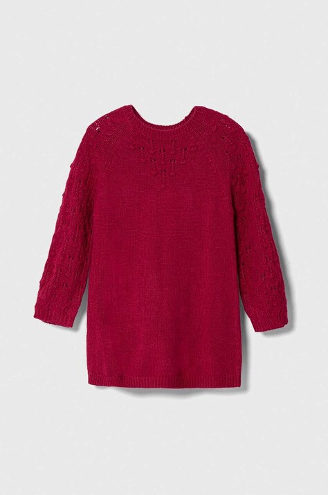 United Colors of Benetton sukienka z domieszką wełny dziecięca kolor bordowy mini prosta