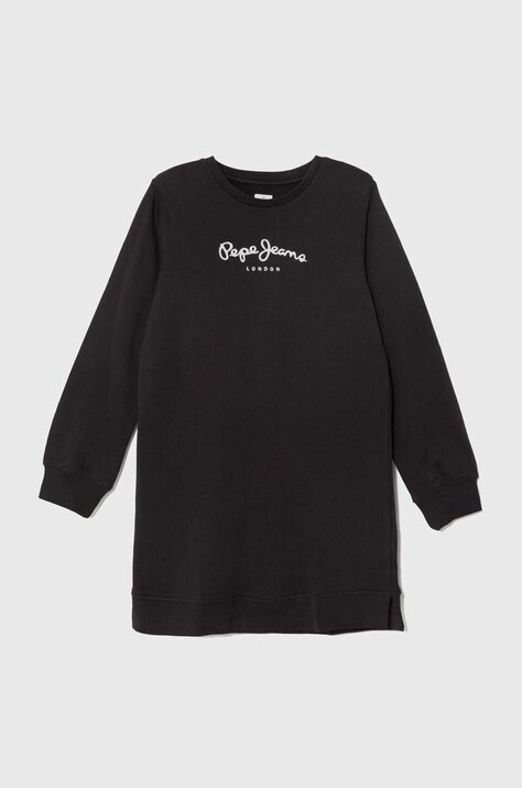 Dievčenské bavlnené šaty Pepe Jeans čierna farba, mini, rovný strih