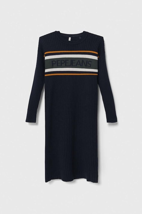 Pepe Jeans rochie fete culoarea bleumarin, midi, dreaptă