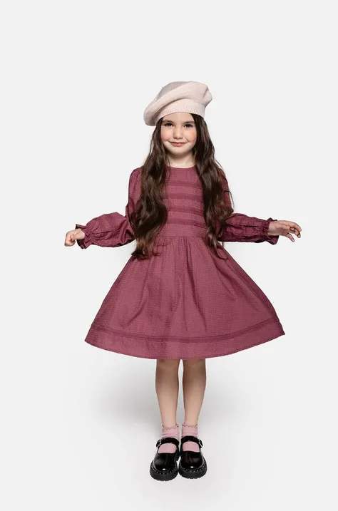 Bavlnené šaty Coccodrillo bordová farba, mini, áčkový strih