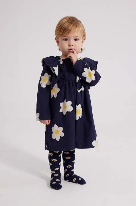 Detské bavlnené šaty Bobo Choses tmavomodrá farba, mini, áčkový strih