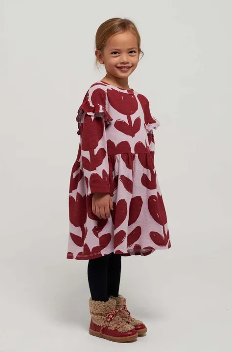 Dječja pamučna haljina Bobo Choses boja: ljubičasta, mini, širi se prema dolje