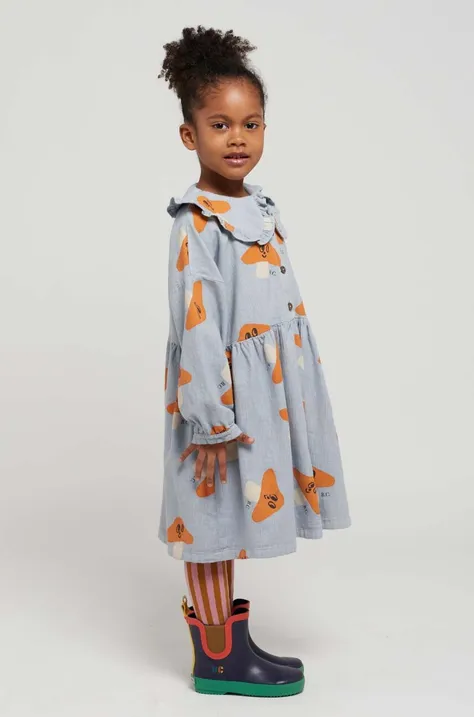 Детска памучна рокля Bobo Choses в синьо къса разкроена