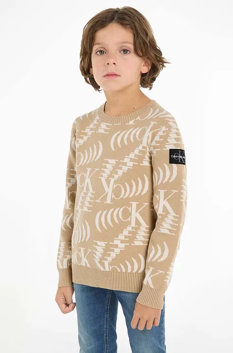 Calvin Klein Jeans sweter dziecięcy kolor beżowy lekki