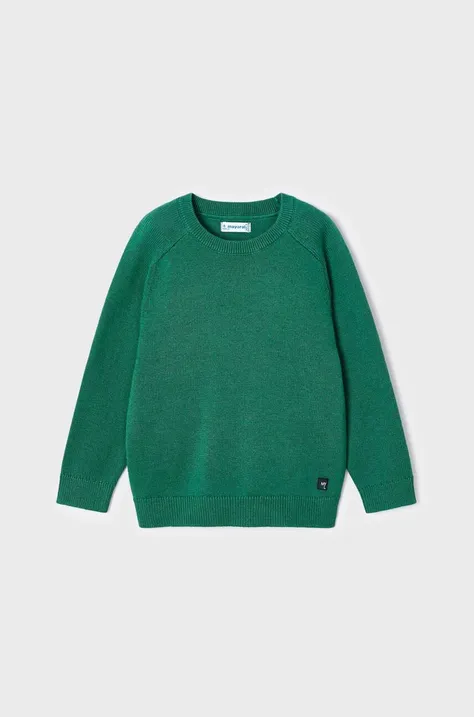 Detský sveter s prímesou vlny Mayoral zelená farba, tenký