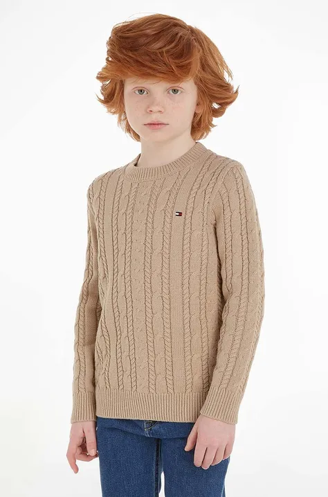 Детски пуловер Tommy Hilfiger в кафяво