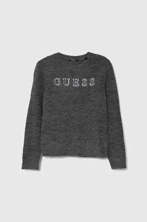 Detský sveter s prímesou vlny Guess šedá farba, tenký