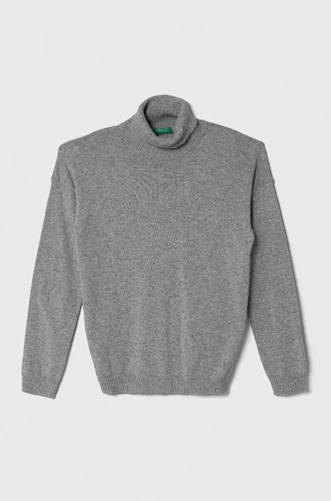 Detský sveter s prímesou vlny United Colors of Benetton šedá farba, tenký