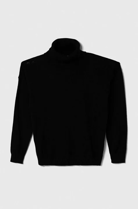Otroški pulover s primesjo volne United Colors of Benetton črna barva