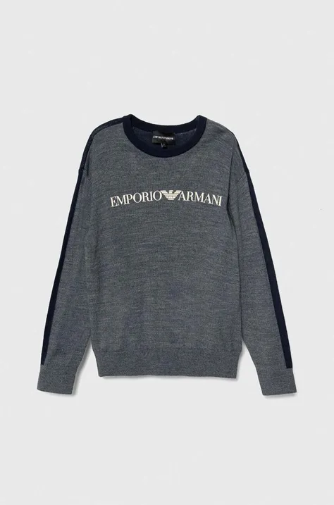 Emporio Armani sweter wełniany dziecięcy kolor granatowy lekki