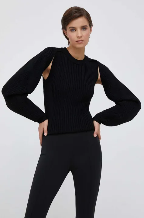 Calvin Klein sweter wełniany damski kolor czarny ciepły