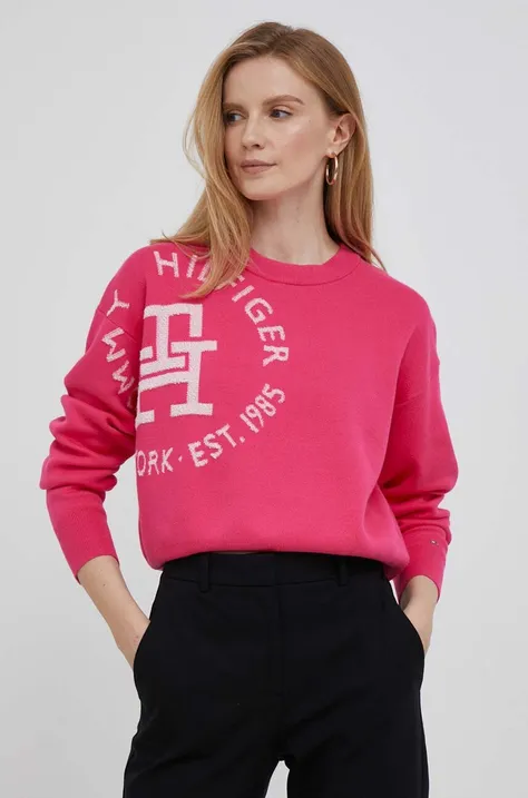 Tommy Hilfiger pamut pulóver könnyű, rózsaszín