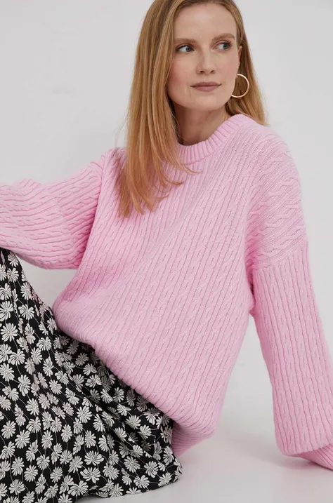 Tommy Hilfiger sweter z domieszką wełny damski kolor różowy